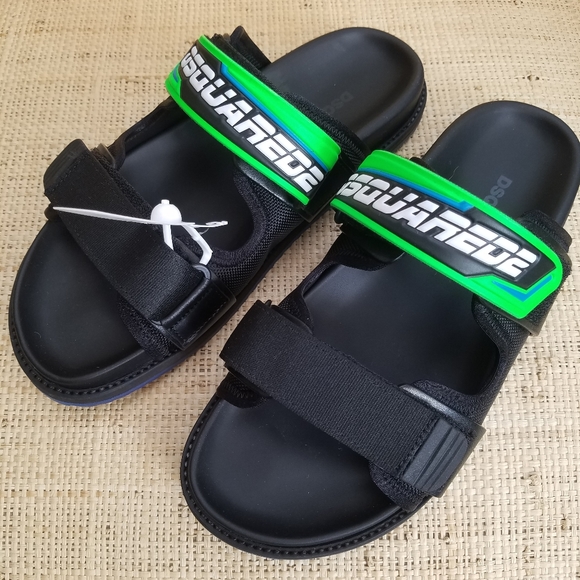 New Men's DSQUARED2 Flat Sandals Techno Logo